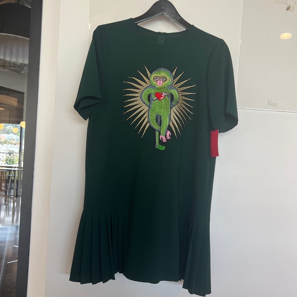 GREEN MONEY EMBROIDERED DRESS WITH FLARE
